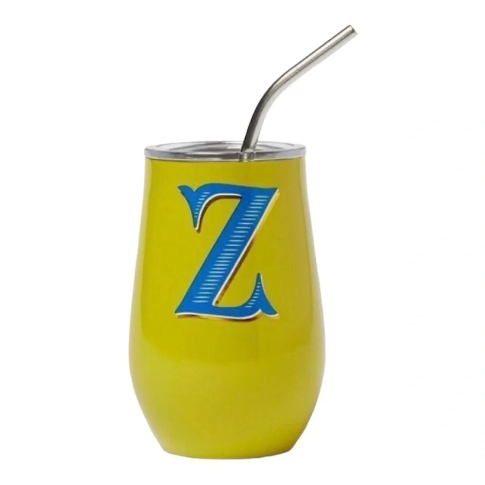 11oz Stainless Steel “Z” Monogram Vine Tumbler With Straw& Lid Brand O…
